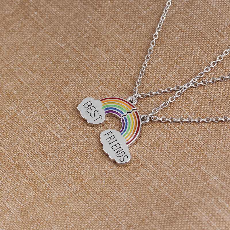 Best firends Dây Chuyền Ghép Mảnh Ghép Mặt Hình Đám Mây Và Cầu Vồng Dầu Khô