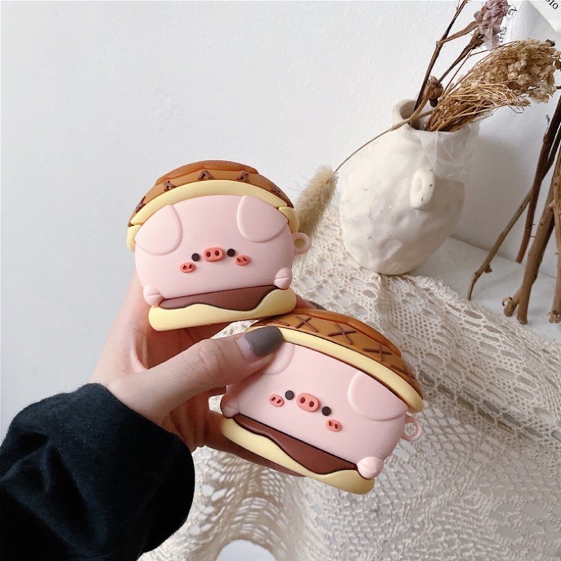 Case Airpod 1/2/pro Hình Bánh Kem Heo Hồng Cute