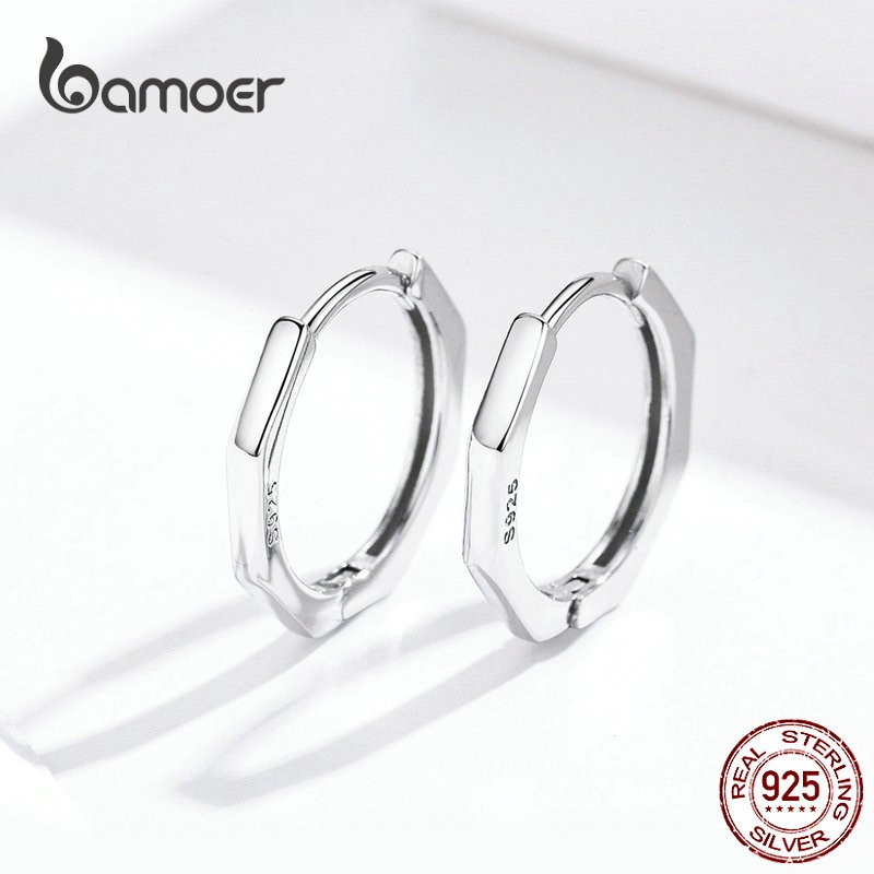 Khuyên tai Bamoer dạng tròn Bạc 925 đơn giản cho nữ