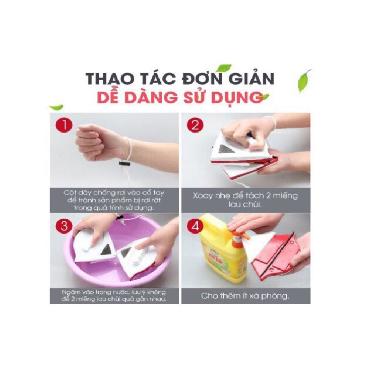 Lau kính 2 mặt tam giác cao cấp, dụng cụ lau kính 2 mặt nam châm sử dụng cho nhà cao tầng, chung cư, bể cá