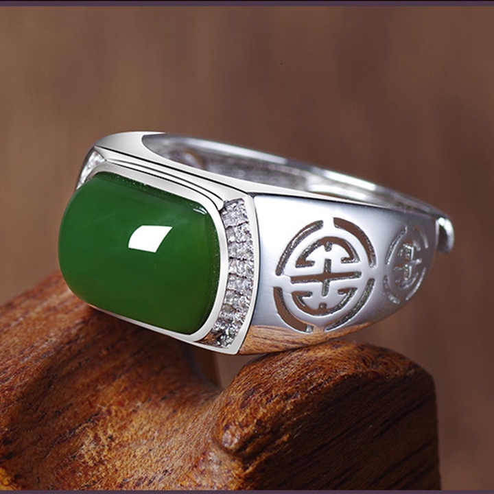 Nhẫn Đính Ngọc Lục Bảo Cho Nam Và Nữ Màu Sáng Sang Trọng Thời Trang Phong Cách Cổ Điển