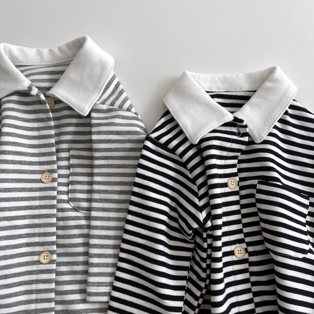Bộ Áo Liền Quần Tay Dài Vải Cotton Mềm Mại Kẻ Sọc Thời Trang Mùa Thu Cho Bé Từ 0-2 Tuổi