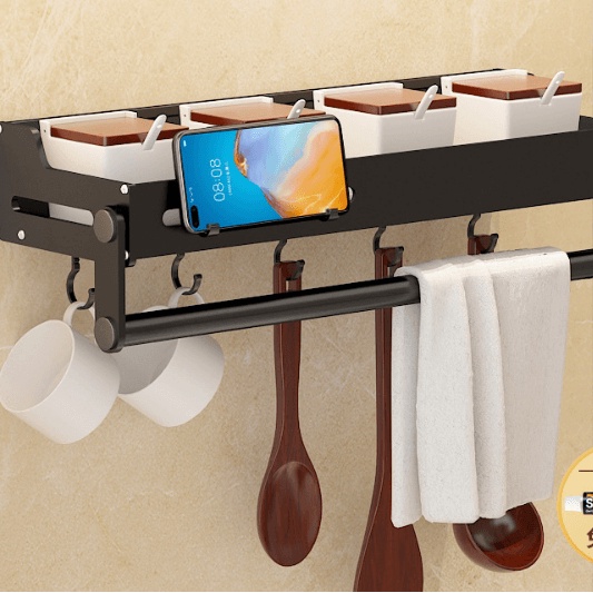 [Black Gold] Kệ Gia Vị Treo Nhà Bếp, Đóng Tường Bằng Kim Loại Chắc Chắc