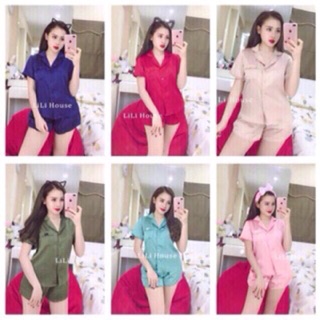 Bộ pijama cộc chất lụa đẹp phối bèo