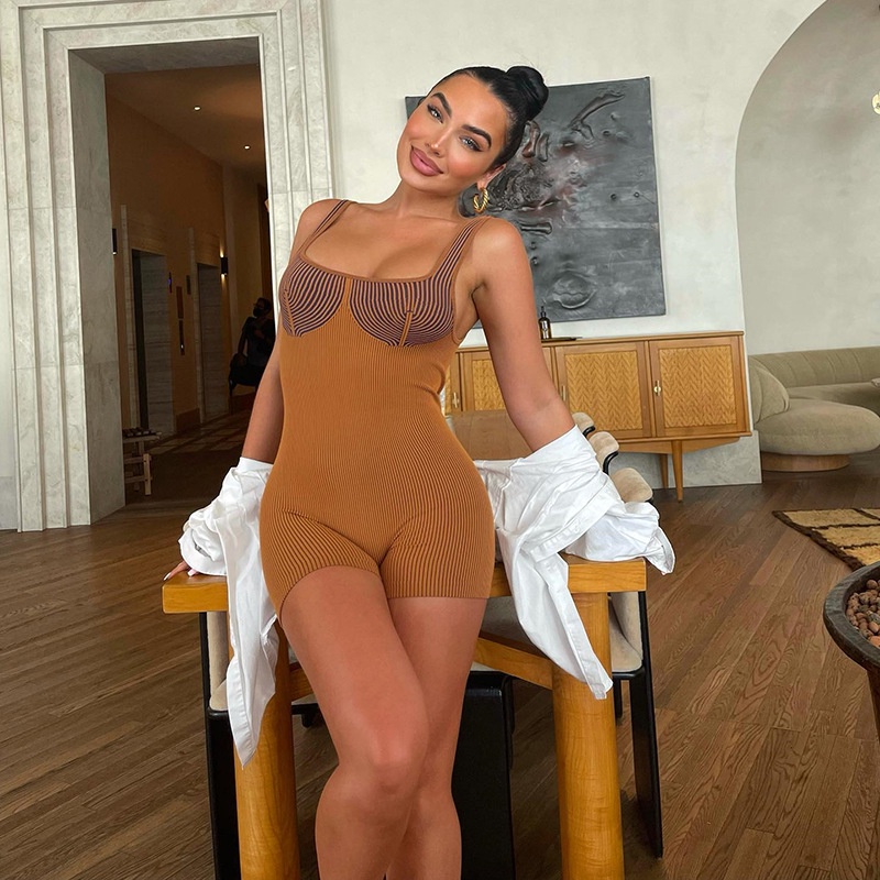 Bộ Áo Liền Quần Hai Dây Kẻ Sọc Quyến Rũ Cho Nữ