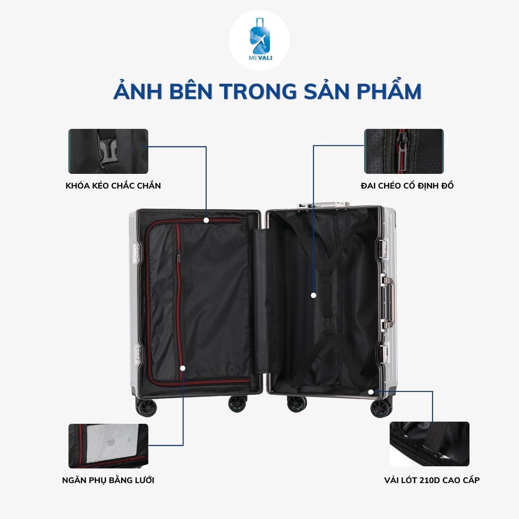 Vali du lịch kiểu vali kéo vuông, size 20 - 24 inch, khóa sập cao cấp  MEVALI 333 - BẢO HÀNH 5 NĂM