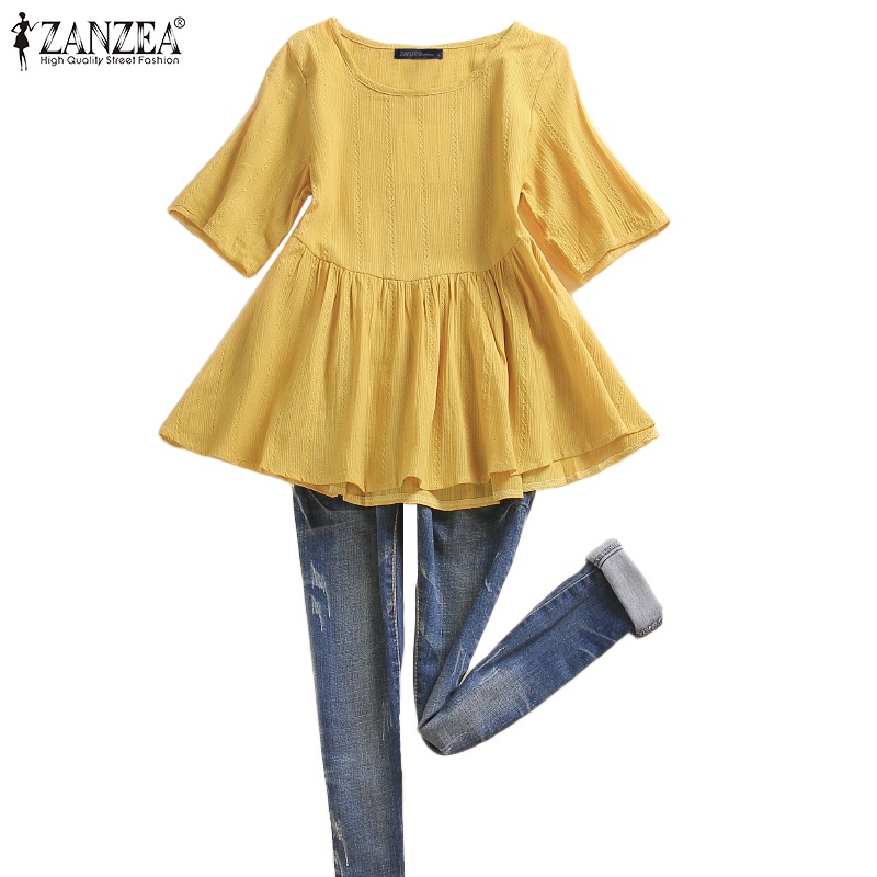 Áo ZANZEA ngắn tay cổ tròn thời trang dành cho nữ