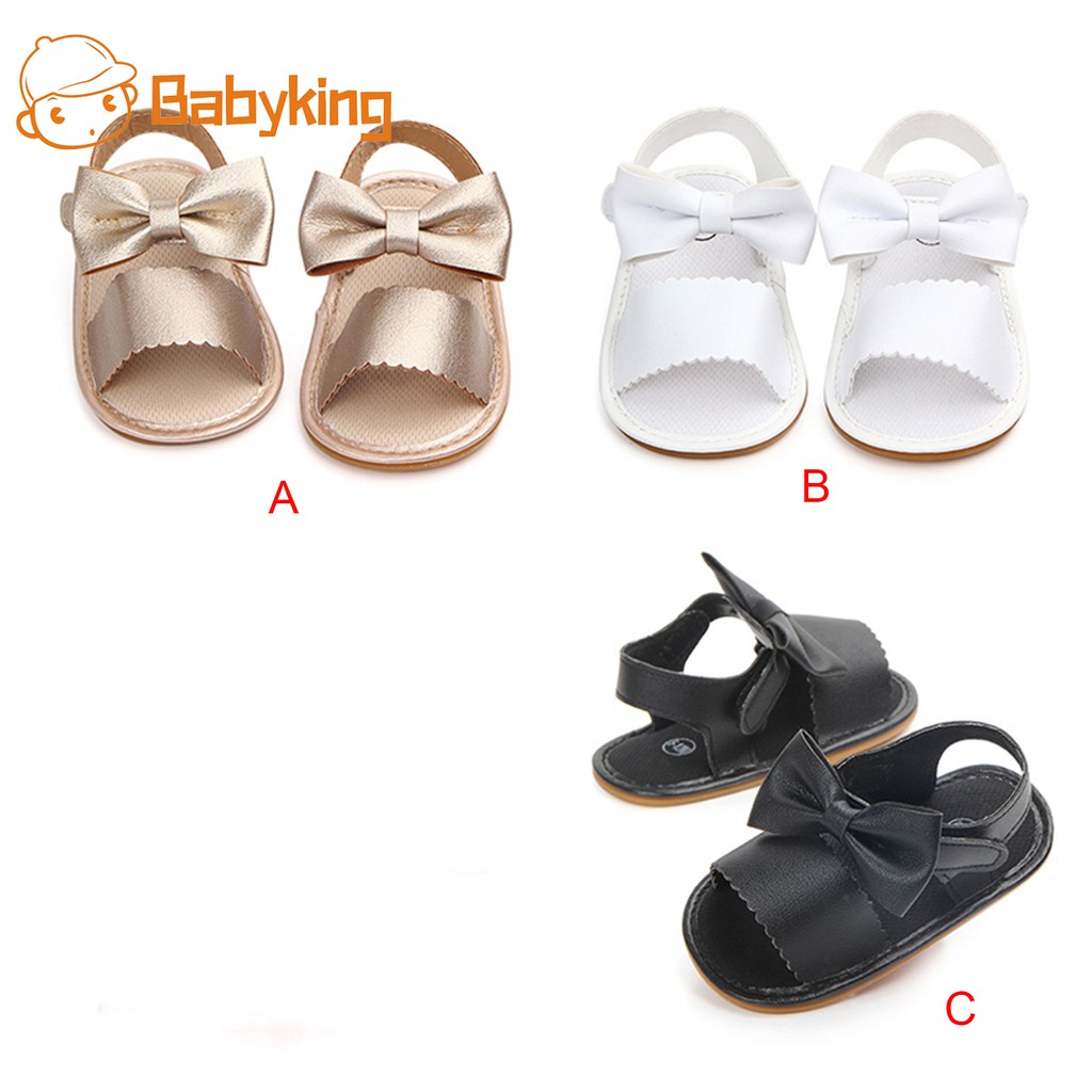 Giày sandal da PU đế mềm chống trượt đính nơ cho bé gái