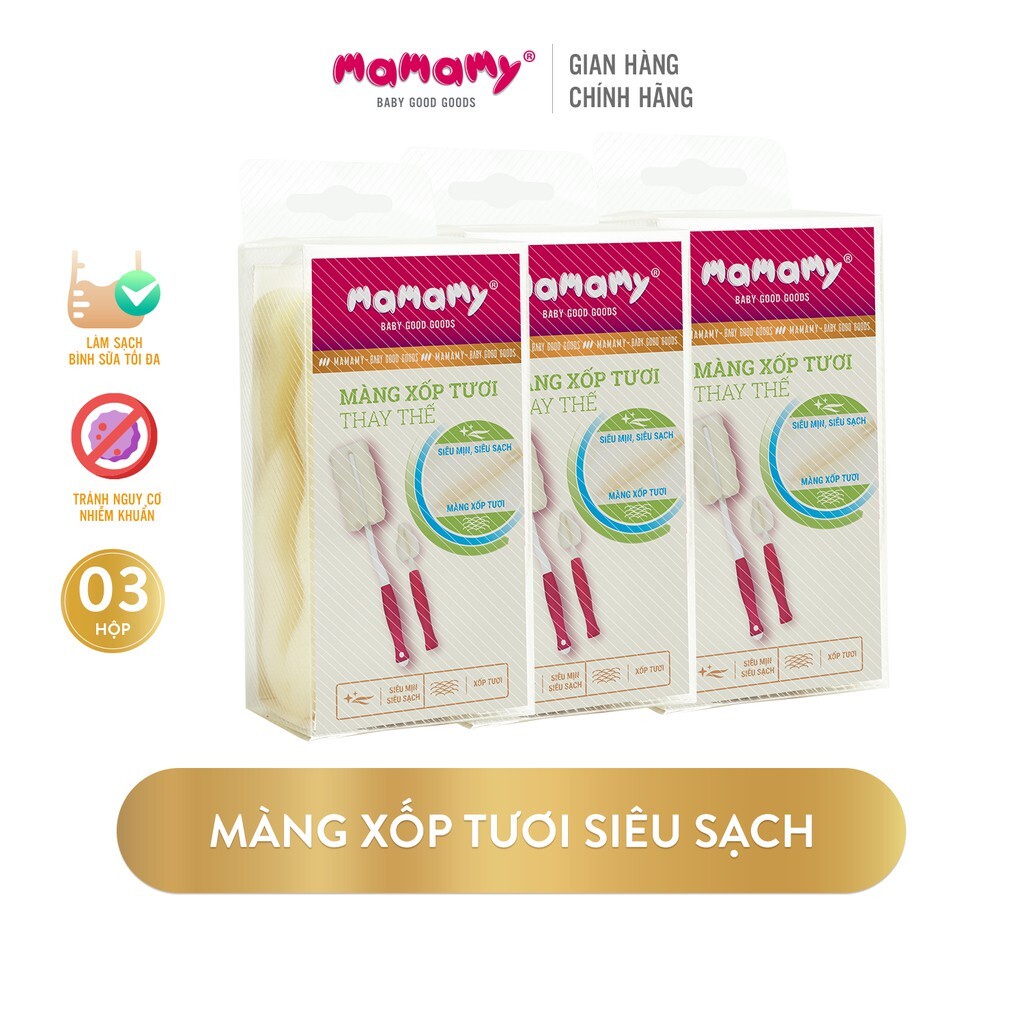 Combo 3 Màng xốp tươi cao cấp tự nhiên thay thế bộ cọ rửa bình sữa Mamamy không gây xước bình, bảo vệ hệ tiêu hóa bé