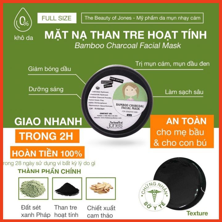 Mặt nạ Than tre hoạt tính 👉 Cho da mụn nhạy cảm ❤️ The Beauty of Jones