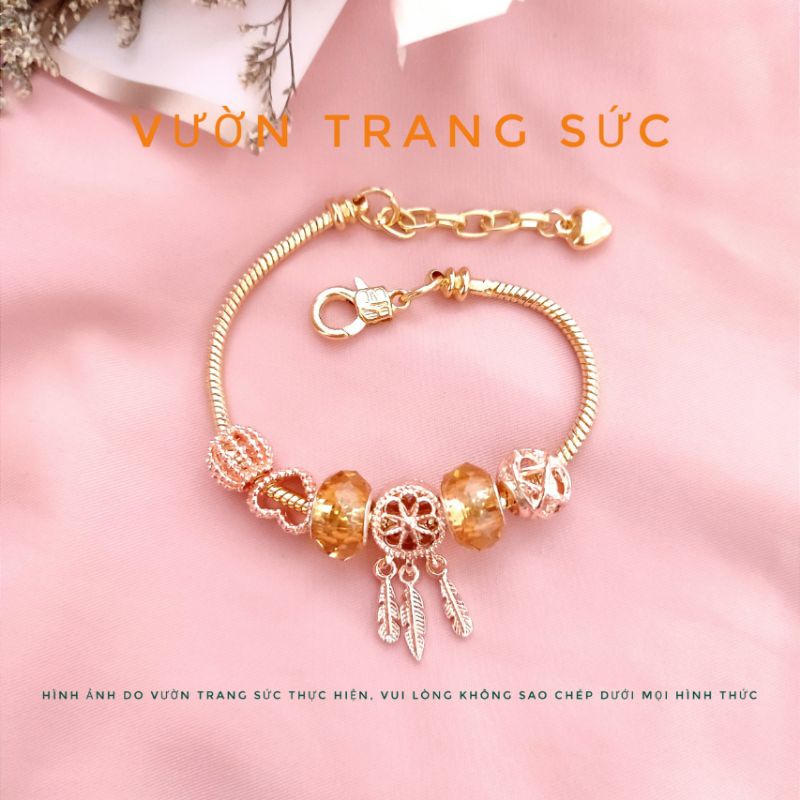 Vòng tay charm nữ - Lắc tay nữ charm mạ vàng Dream Catcher đá pha lê xinh đẹp Vườn Trang Sức VTSVT00195