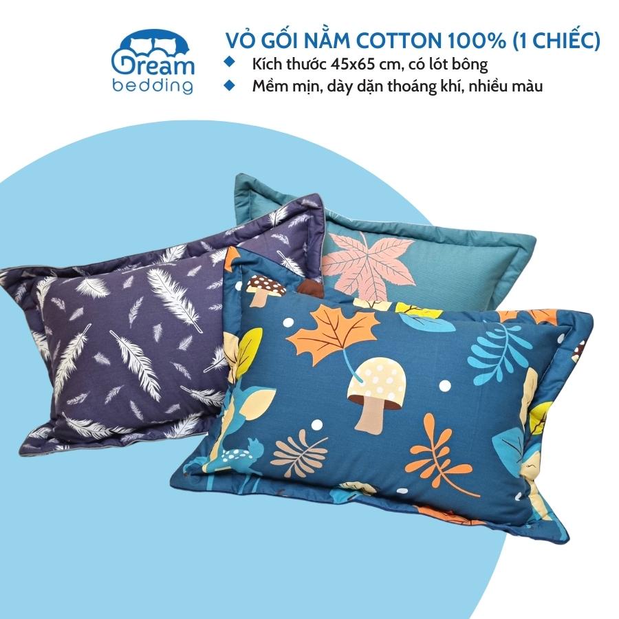 Vỏ gối nằm Dreambedding áo gối nằm cotton 100% khóa kéo, có lót bông size 45x65cm (1 cái)