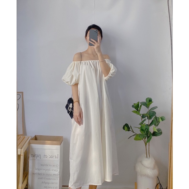 Váy suông trễ vai dây ngang lưng