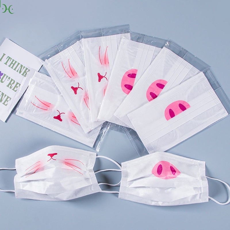 Khẩu trang in hình mũi thỏ - mũi heo siêu đáng yêu- Mỗi cái một túi tiệt trùng riêng