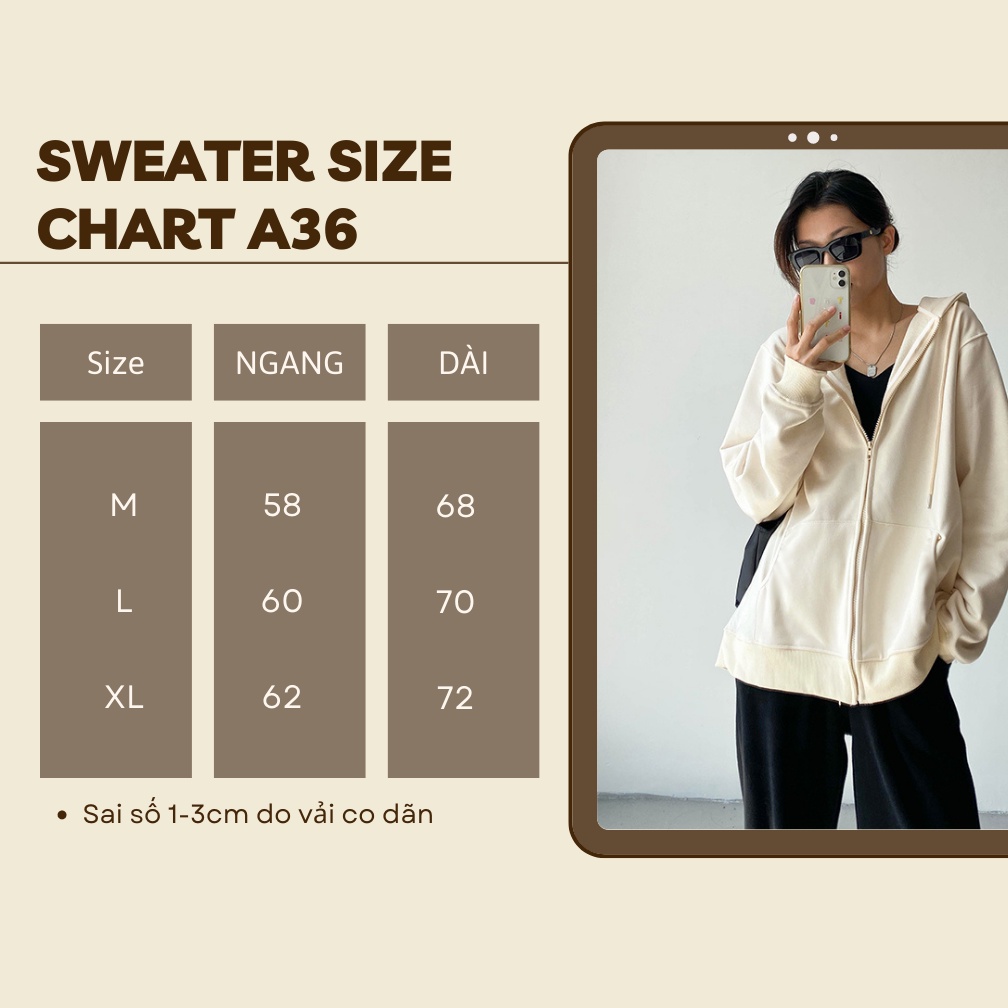 Aó khoác nữ nỉ chân cua dày dặn Lenogi áo hoodie zip khóa kéo cao cấp mùa đông chống nắng unisex