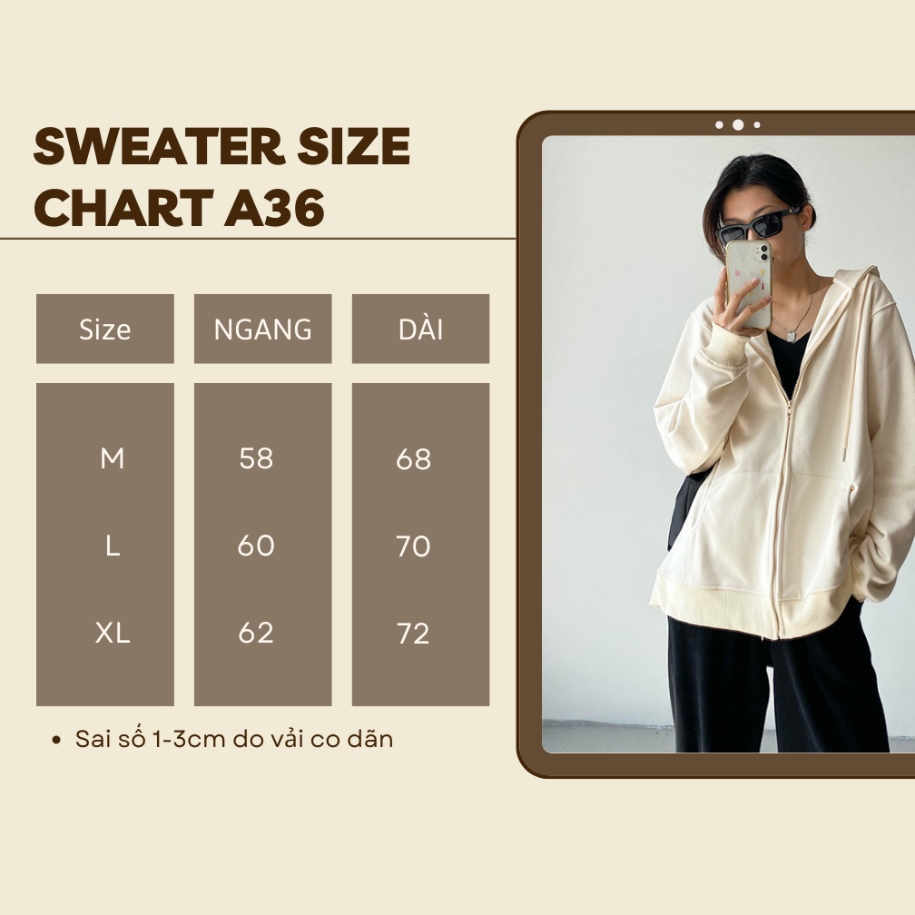 Aó khoác nữ nỉ chân cua dày dặn Lenogi áo hoodie zip khóa kéo cao cấp mùa đông chống nắng unisex | BigBuy360 - bigbuy360.vn