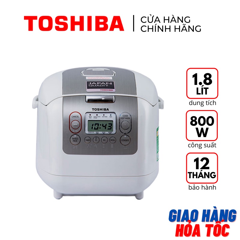 Nồi cơm điện tử Toshiba RC-18NTFV(W) 1.8L lòng nồi chống dính hẹn giờ nấu made in Thailand  - Bảo hành hãng 12 tháng