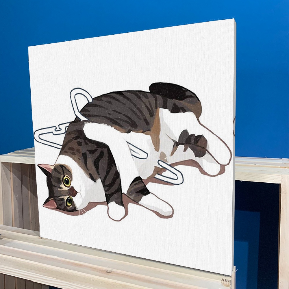 TRANH MÈO | Tranh Canvas tràn viền Mèo cute đáng yêu Vẽ tay Tranh treo tường Động vật ngộ nghĩnh | MEO22 17-31