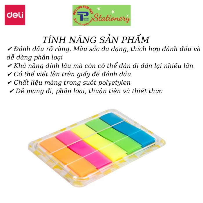 Giấy phân trang Deli - nhiều màu - 44×12mm, 5 màu × 20 tờ - 1 tệp - EA10202