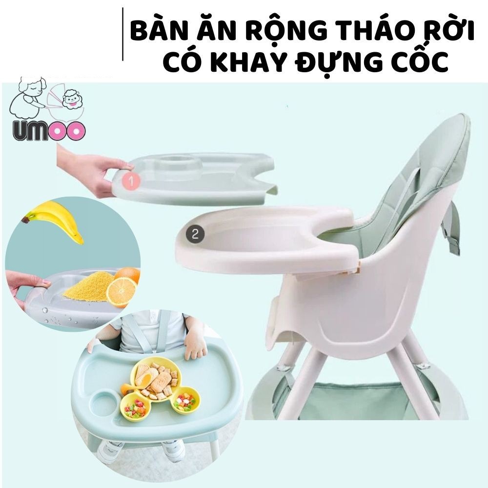 Ghế ăn dặm Umoo thiết kế Hàn Quốc 3 nấc điều chỉnh độ cao, chịu lực 50 kg, đai đa điểm an toàn cho bé