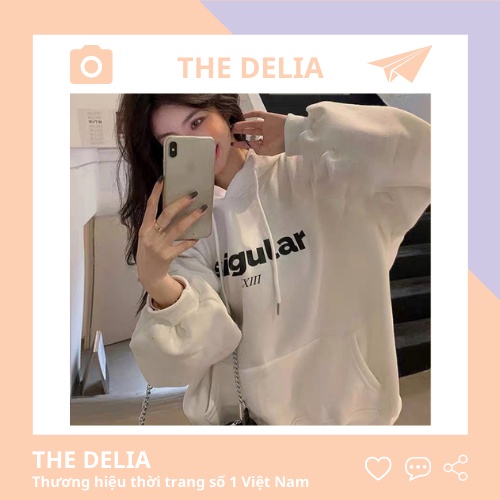 Áo hoodie nữ form rộng dày có mũ cute giá rẻ THE DELIA - Áo hoodie in chữ Singular KNN59