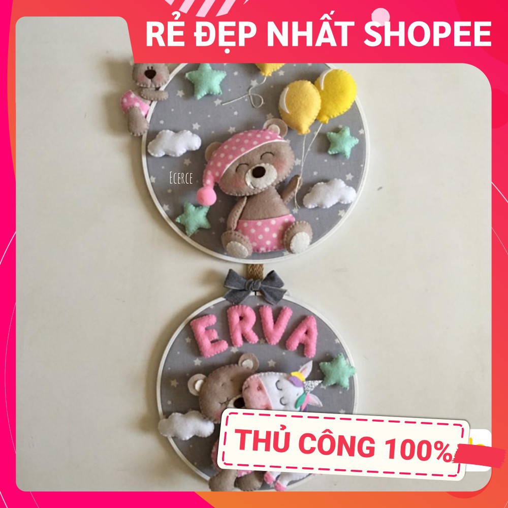 [ĐẸP NHẤT SHOPEE - FREESHIP] Bảng tên treo phòng ngủ handmade, bảng tên tròn trang trí thôi nôi cực đẹp mẫu GẤU KÌ LÂN