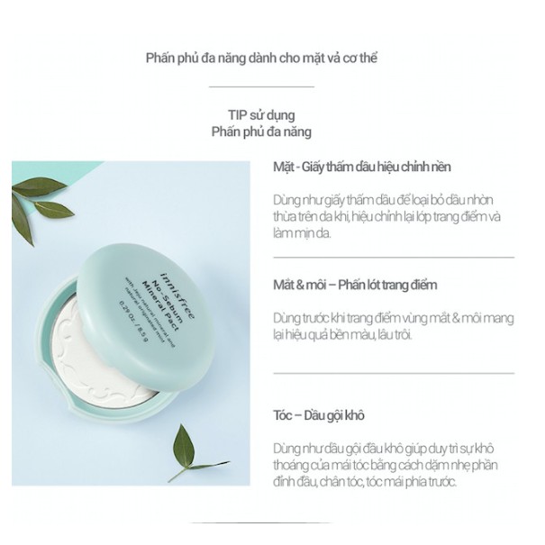 Phấn phủ kiềm dầu dạng nén [innisfree] No Sebum Mineral Pact 8.5g