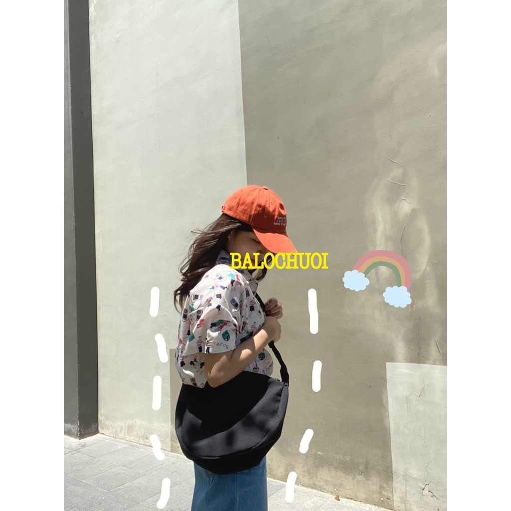 Túi đeo chéo vải canvas bán nguyệt (có khóa kéo - túi con) PHONG CÁCH ULZZANG ĐỂ SÁCH A4