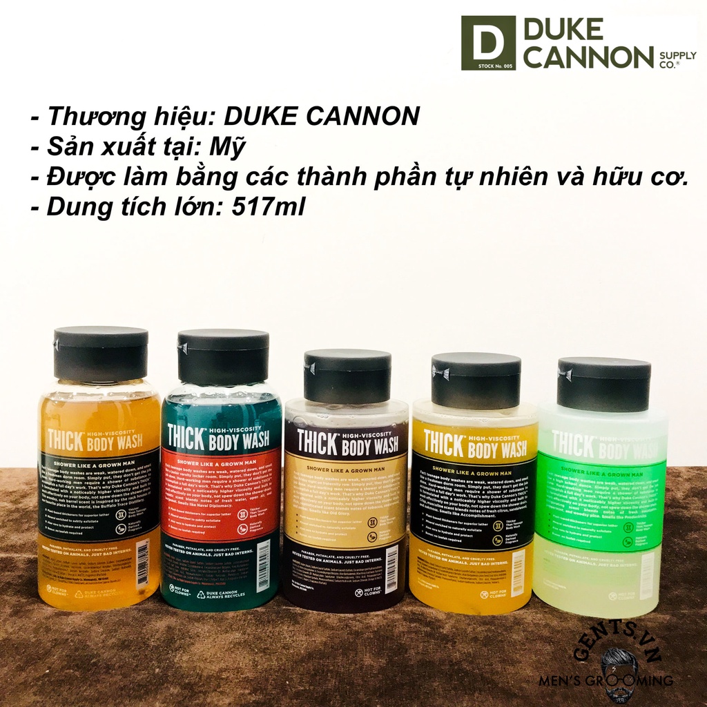 Sữa tắm cho nam Duke Cannon Thick High Productivity 517ml - làm sạch sâu hơn với mùi hương nam tính