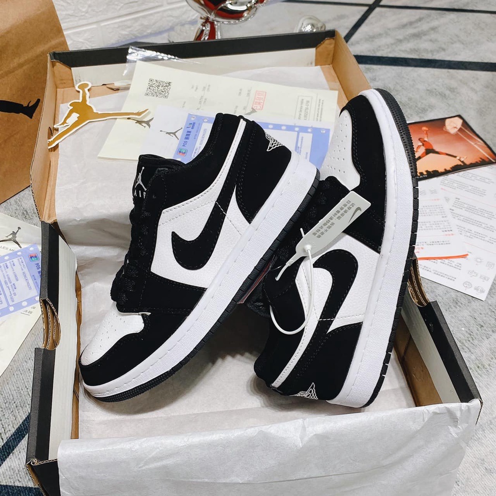 Giày thể thao Jordan 1 đen trắng nam nữ, Giày Sneaker jodan, JD1 low đen cực dễ phối đồ full box bill