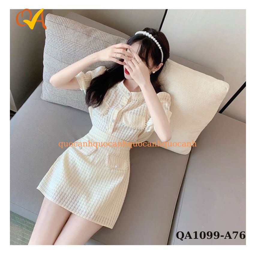 Set Váy nữ Quocanh dạo phố, công sở, chân váy phối với áo sơ mi có túi kiểu, Set đồ nữ xinh xắn