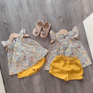 SET BỘ ÁO HOA NHÍ CANH TIÊN + QUẦN ĐÙI VÀNG CHO BÉ GÁI