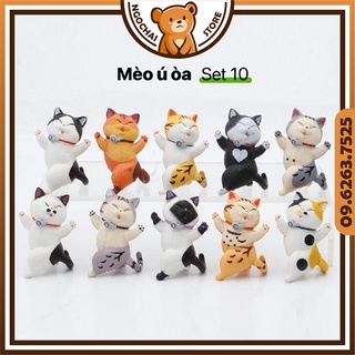 Tượng mèo trang trí Mèo Ú òa  (Set 10 mèo) | Mô hình mèo mini trang trí bàn học, bàn làm việc