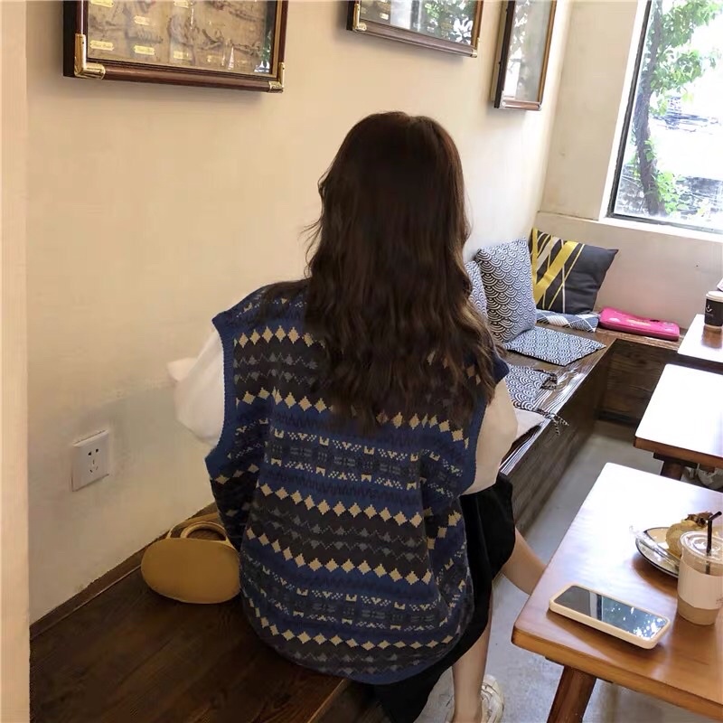 Áo Gile len Ullzang thổ cẩm dáng rộng  ⚡️Ảnh thật / sẵn ⚡️ áo ghi lê hoạ tiết hàn quốc GL11 | BigBuy360 - bigbuy360.vn