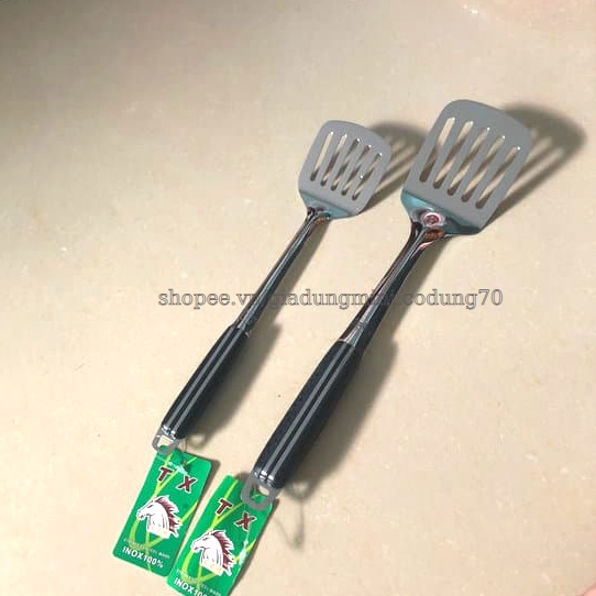 Sạn/Xẻng Có Rãnh Xào Nấu Thức Ăn 100% Inox Cán Nhựa Đen Cao Cấp Siêu Bền - Gia Dụng Bếp
