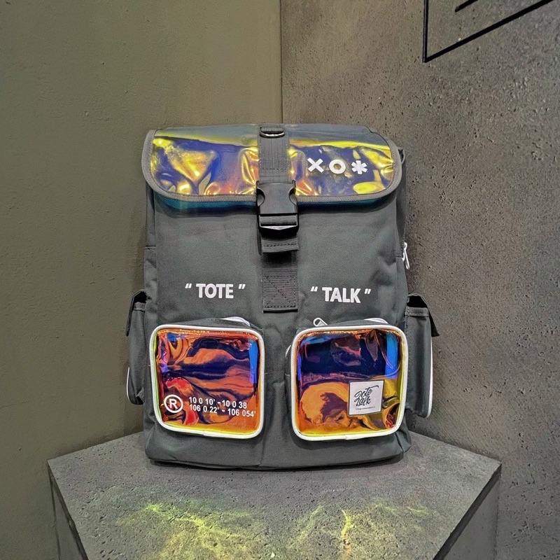 Balo Totetalk Backpack Hologram Backpack Chất Liệu Vải Canvas Cặp Nam Nữ Tote Talk Thời Trang Đi Học Đi Chơi