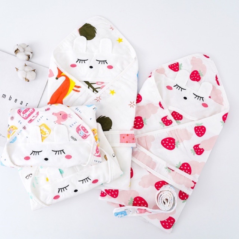 Khăn ủ choàng xô 4 lớp có đai cho bé hàng cao cấp