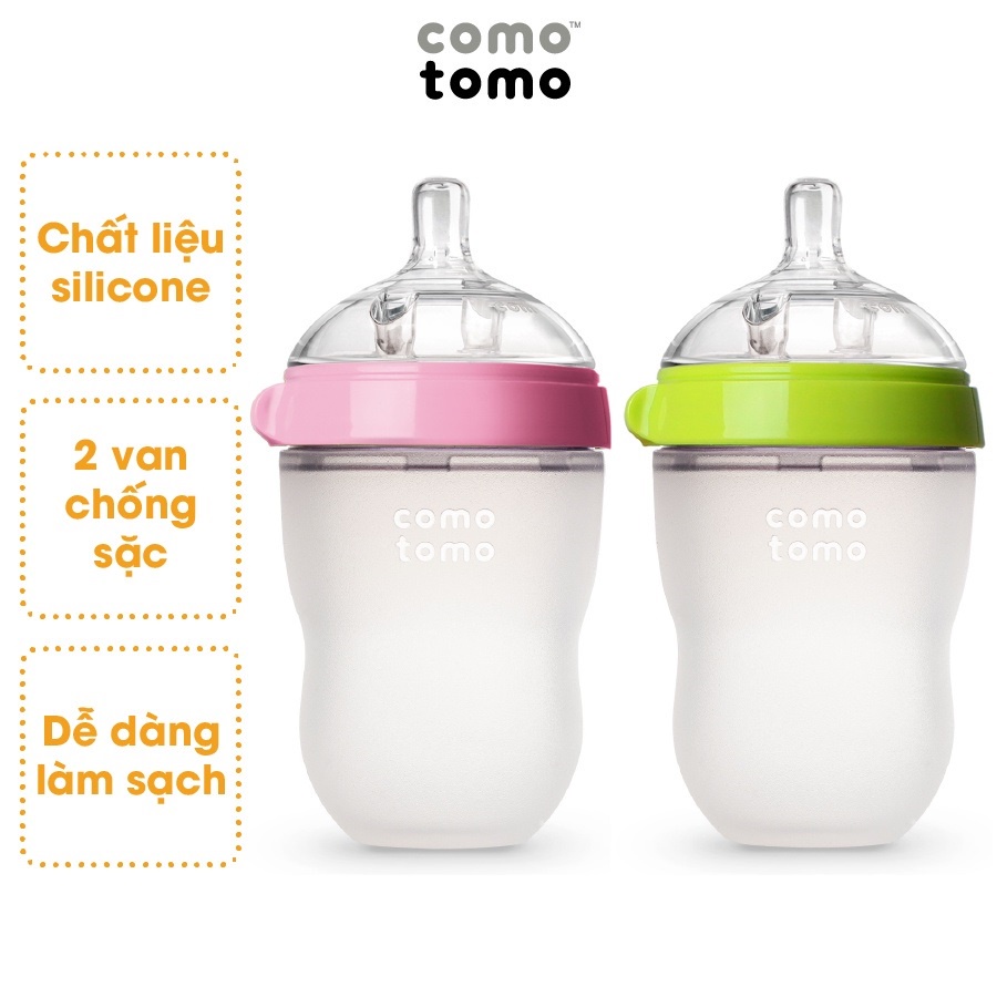 Bình sữa Comotomo Mỹ 150/250ml chất liệu silicone cao cấp, mềm mại như ti mẹ