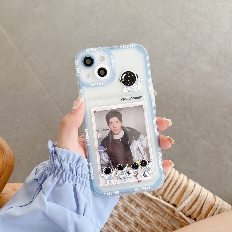 Ốp Điện Thoại Mềm Chống Sốc Dạng Ví Đựng Thẻ Hình Phi Hành Gia Cho iPhone 11 12 13 14 Pro XS Max X Mini 7 8 Plus Giá Đỡ