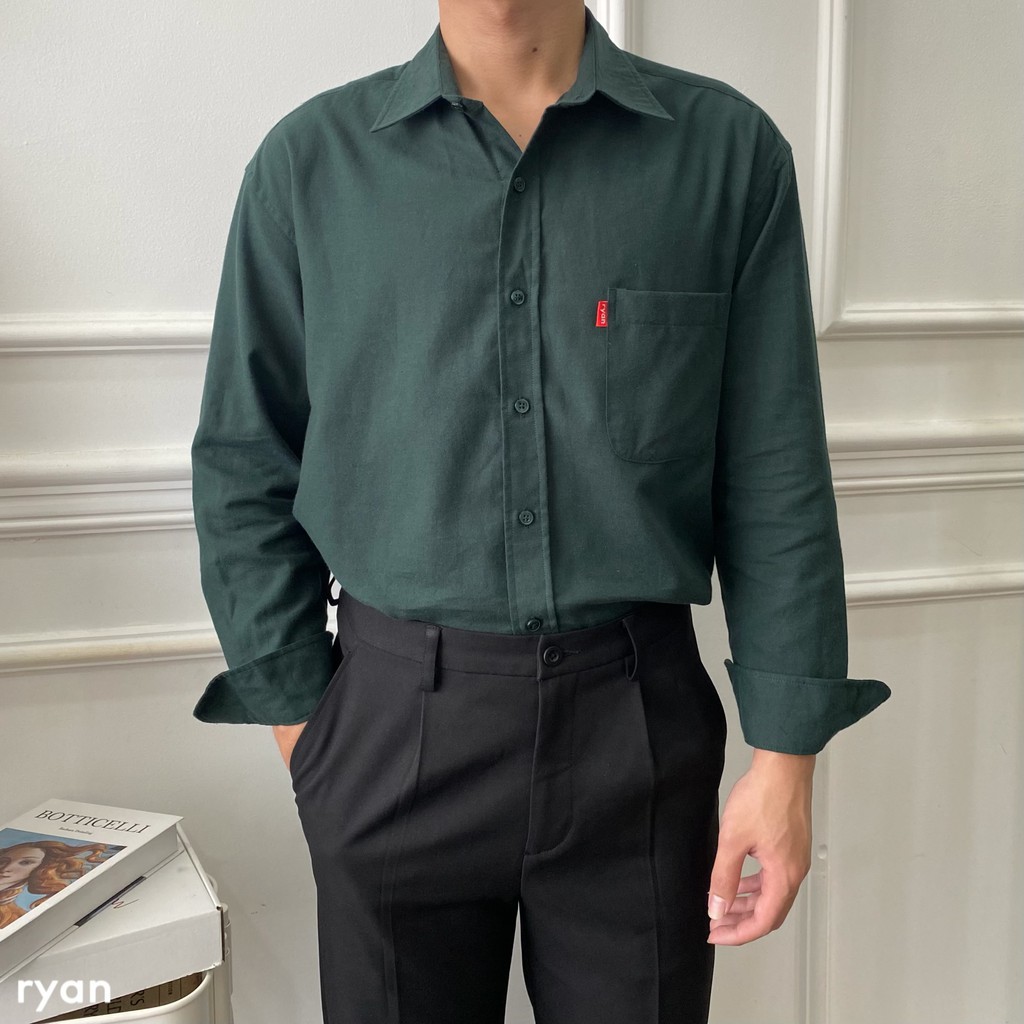 Áo sơ mi nam dài tay trơn đen, trắng, xanh RYAN cổ basic form rộng Hàn Quốc  chất sơ mi cotton cao cấp - Benn shirt | BigBuy360 - bigbuy360.vn