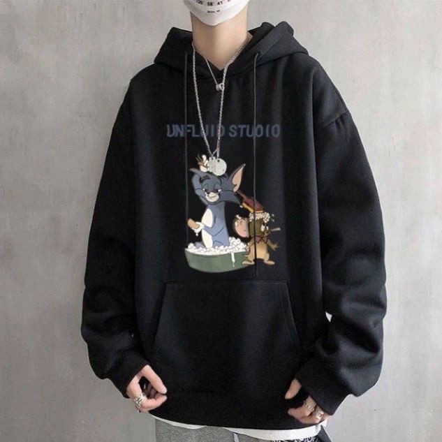 Áo Hoodie Lót Nhung Dáng Rộng In Hình Mặt Trăng Thời Trang Thu Đông Hàn Quốc Cho Nam