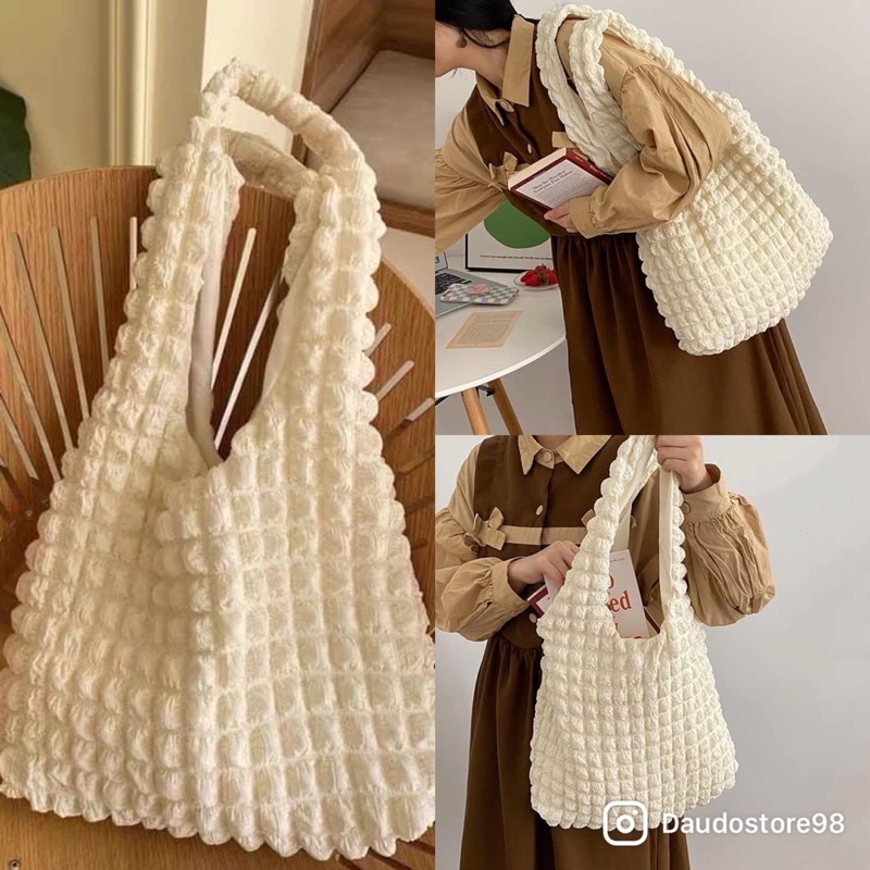 Túi Tote xốp ô vuông Ulzzang Bigsize 3 màu FREESHIP Túi đeo vai Tote có lớp lót hàng đẹp