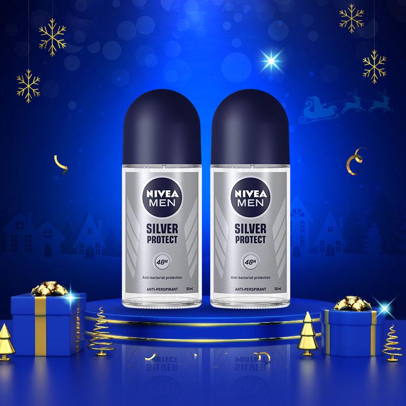 Bộ 2 chai Lăn ngăn mùi Nivea Men phân tử bạc ngăn khuẩn gây mùi vượt trội 50ml/chai 83778