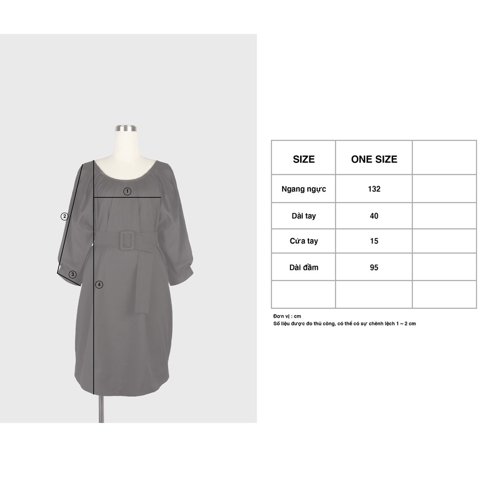 Đầm đen tay lỡ, dáng ngăn E.studio cổ thuyền, kèm belt vải bản to