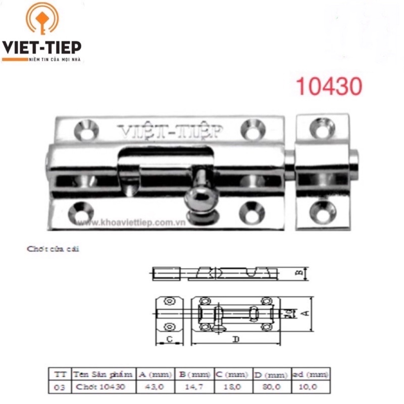 Chốt cửa việt tiệp 10430 hàng chính hãng thép không rỉ
