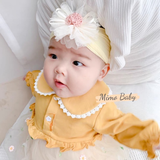 Băng đô thun gân đính hoa voan xinh xắn cho bé BD38 Mimo Baby