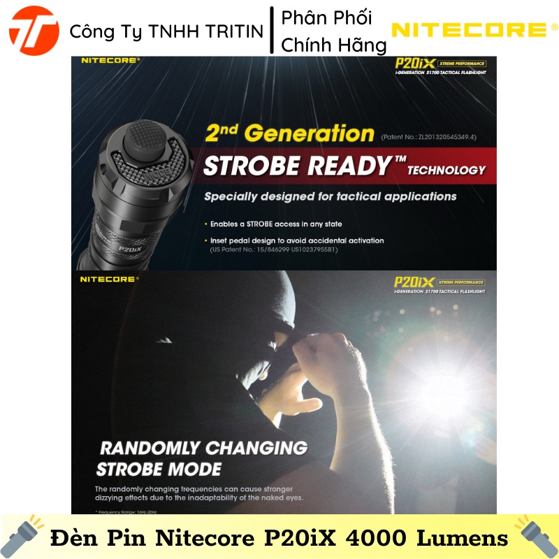 Đèn Pin Chiến Thuật Nitecore P20iX, 4000 Lumens, Tầm Chiếu 221m, Pin Li-ion 21700, 116g | TRITINCO