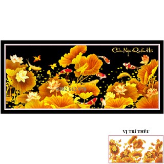 Tranh Thêu Chữ Thập Cửu Ngư Quần Hội LV3445 (Tranh Thêu 3D Cá Chép Sen Vàng )