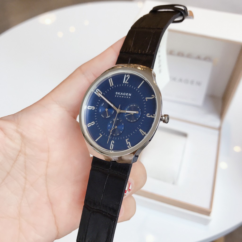 Đồng hồ Nam Skagen SKW6535 Grenen mặt xanh blue dây da đen