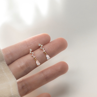 bông tai bạc Pure S925 Silver Earrings Water Droplets Drop Dangle Shining Diamond Zircon Elegant Party Earring